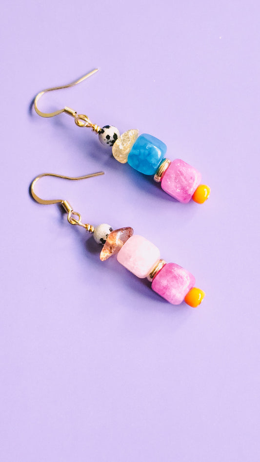 Multicoloured Gemstone Drop Earring