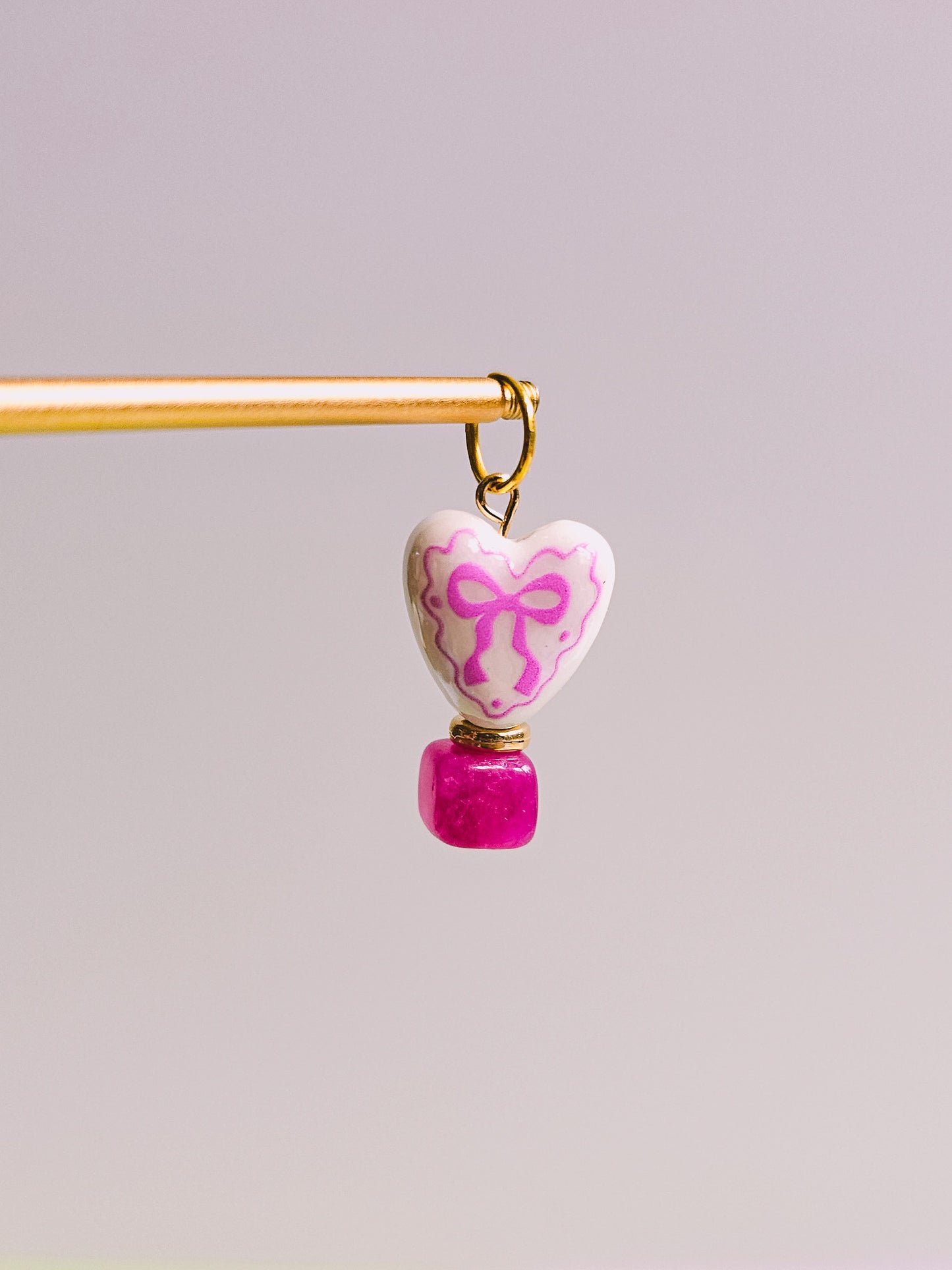Pink Heart Strawberry Quartz Charm for Opaluxe Charm Hoops