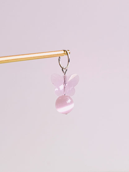 Pink Cat Eye Gemstone Glass Butterfly Charm for Opaluxe Charm Hoops