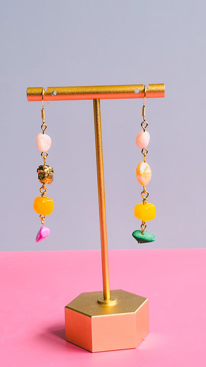Gemstone, Lava Rock, Seashell Dangle Earrings