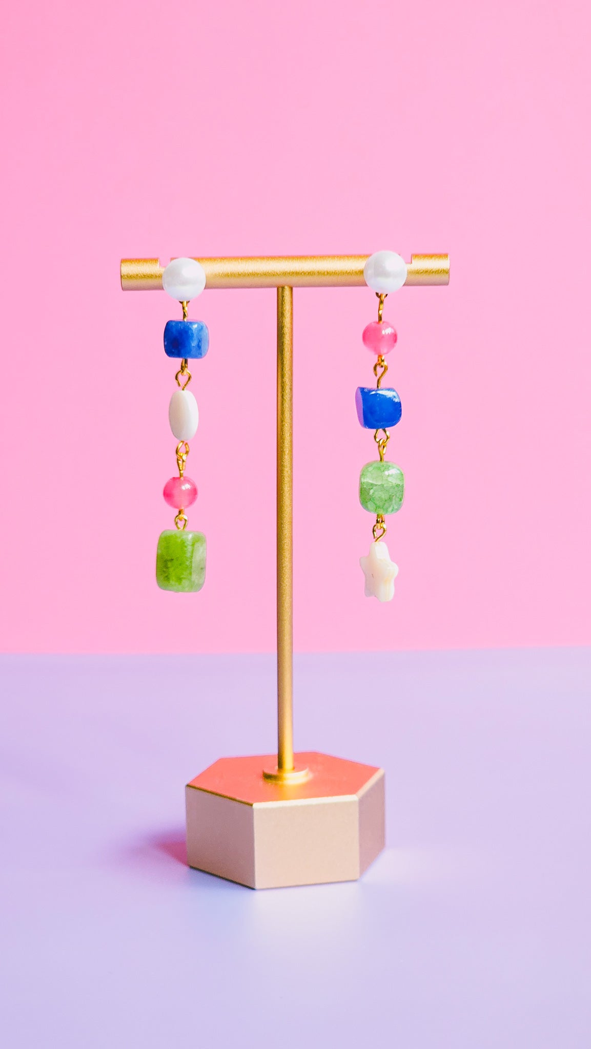 Barbie Girl Dangle Semi Precious Gemstone, Freshwater Pearl, Seashell Earrings