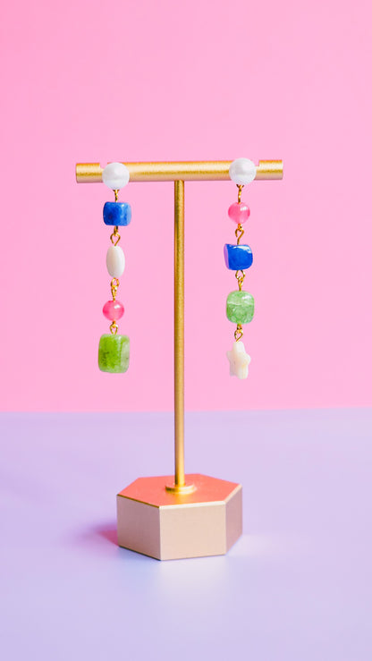 Barbie Girl Dangle Semi Precious Gemstone, Freshwater Pearl, Seashell Earrings