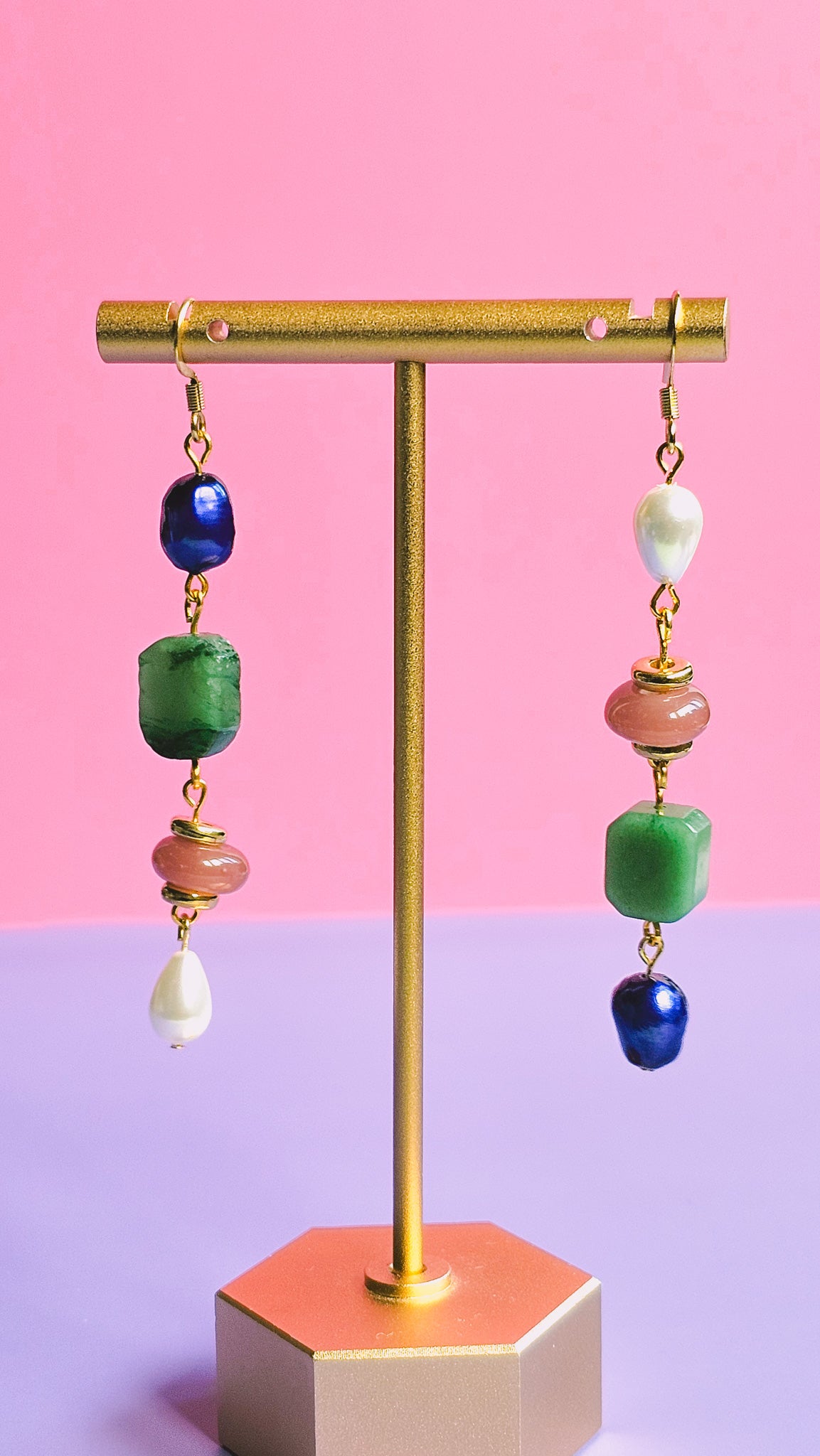 Sunstone, Agate Gemstone, Freshwater Pearl Dangle Long Earring