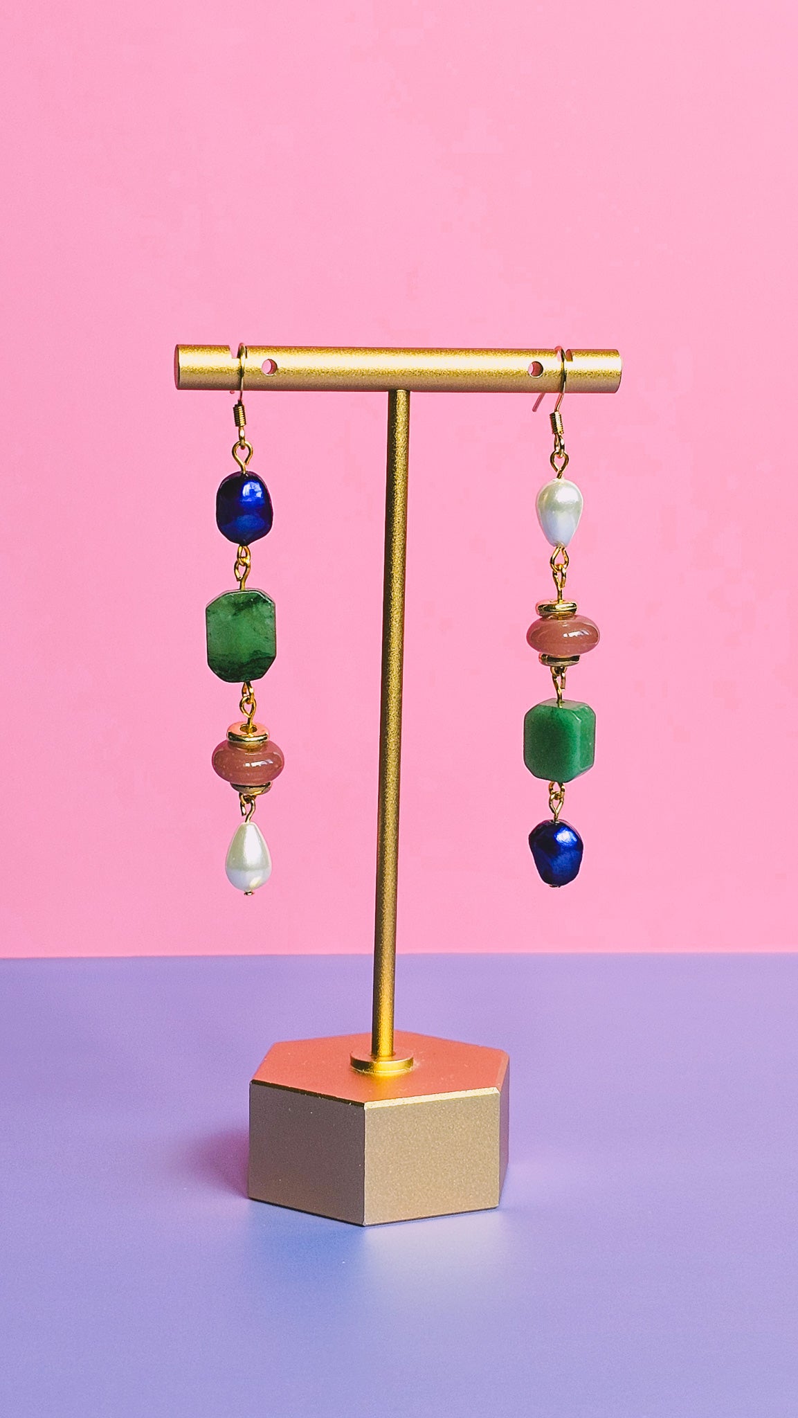 Sunstone, Agate Gemstone, Freshwater Pearl Dangle Long Earring