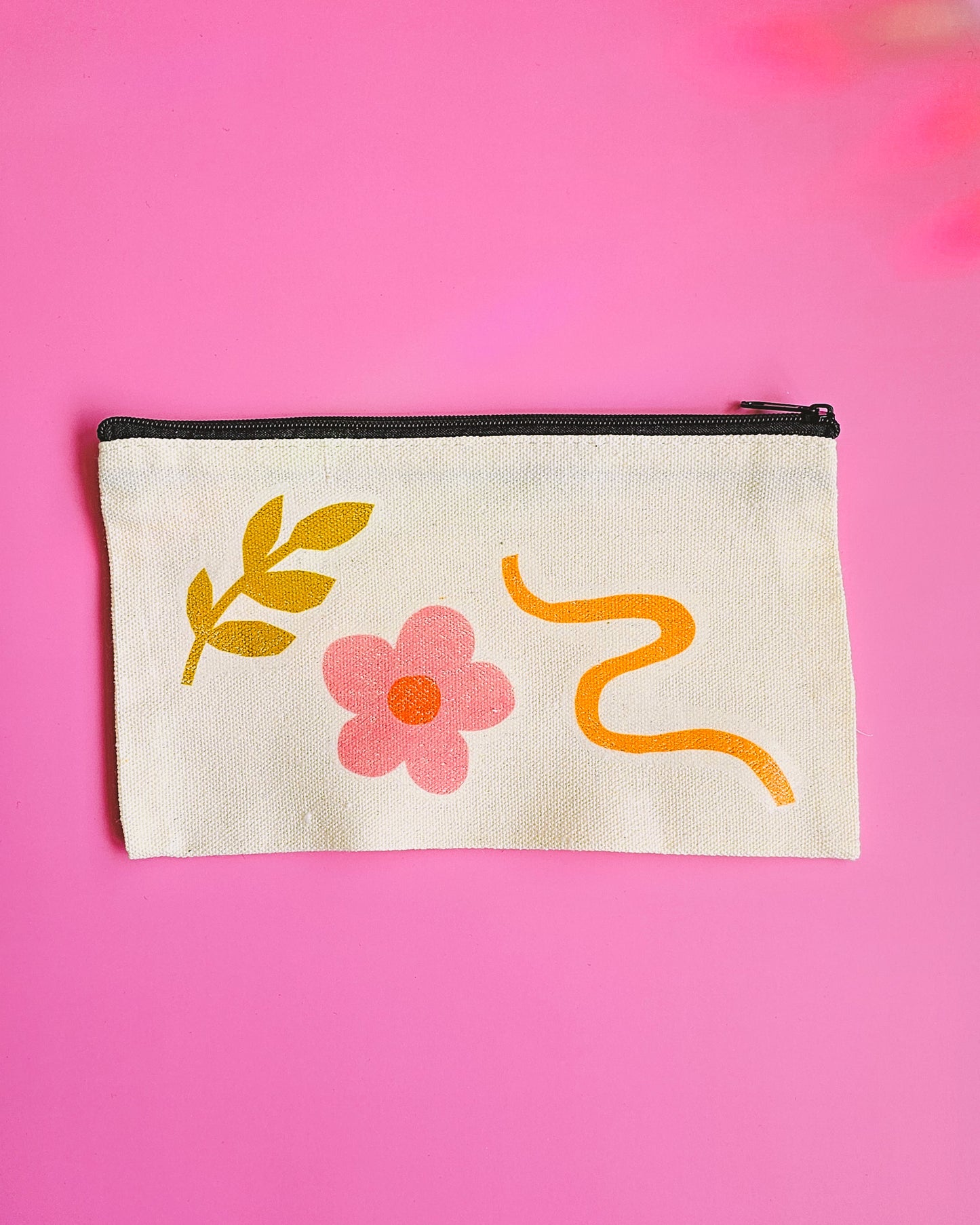 Pink Floral Makeup Pencil Case Bag, Zippered