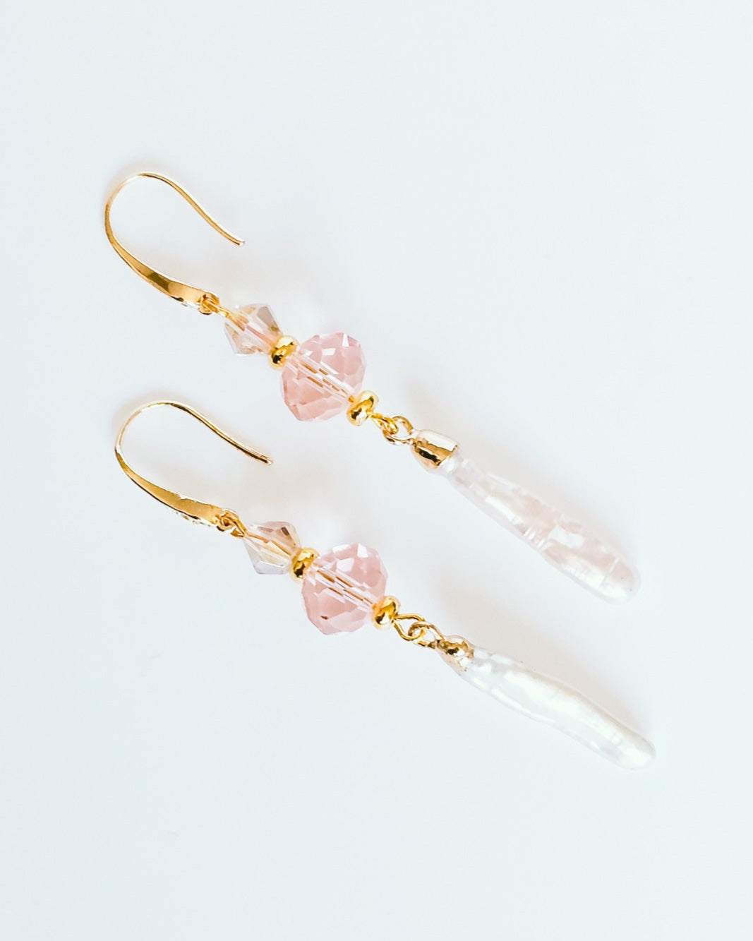 Rhinestone, Glass, Freshwater Baroque Pearl Wedding Earrings