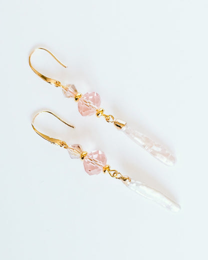 Rhinestone, Glass, Freshwater Baroque Pearl Wedding Earrings