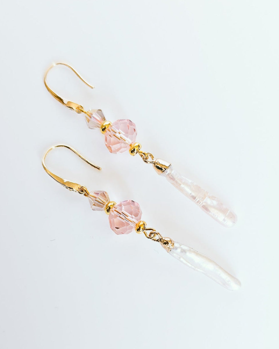 Rhinestone, Glass, Freshwater Baroque Pearl Wedding Earrings