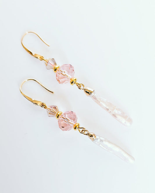 Rhinestone, Glass, Freshwater Baroque Pearl Wedding Earrings