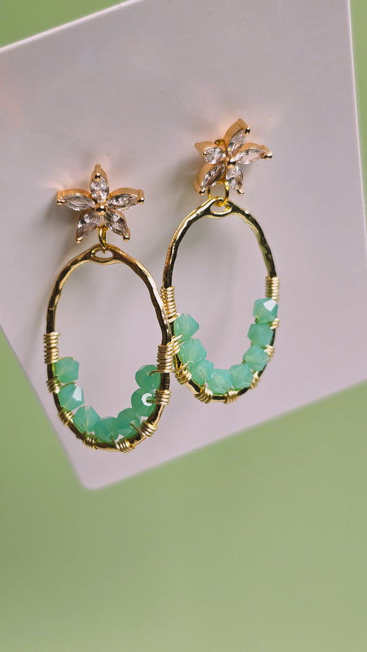 Mossy Beach, Cubic Zirconia, Bring Me to the Beach, Wire Wrapped Earrings, Glass