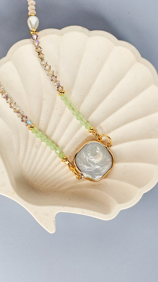 Pretty in Pearl Necklace, Glass, Wire Wrapped, Handmade, Unique Pearl
