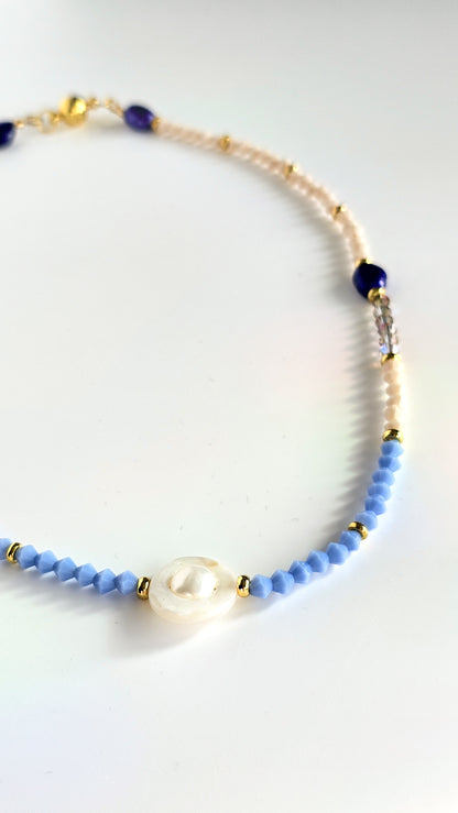 Fidget Freshwater Pearl Coastal Hues Necklace, Bring Me to the Beach, Glass, Freshwater Pearl, Seashell