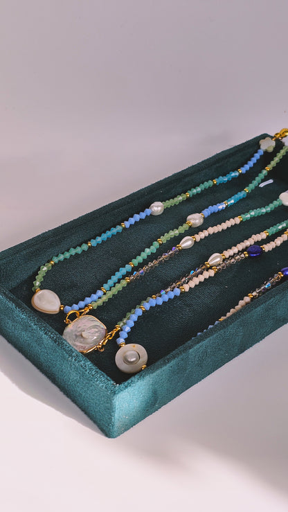 Fidget Freshwater Pearl Coastal Hues Necklace, Bring Me to the Beach, Glass, Freshwater Pearl, Seashell
