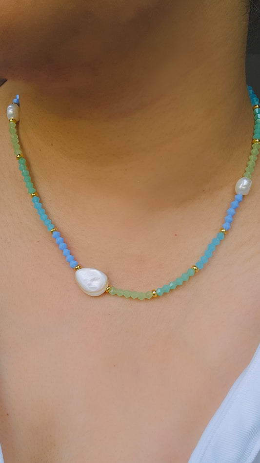 Coastal Dream Necklace, Bring Me To The Beach, Glass, Seashell, Freshwater Pearl