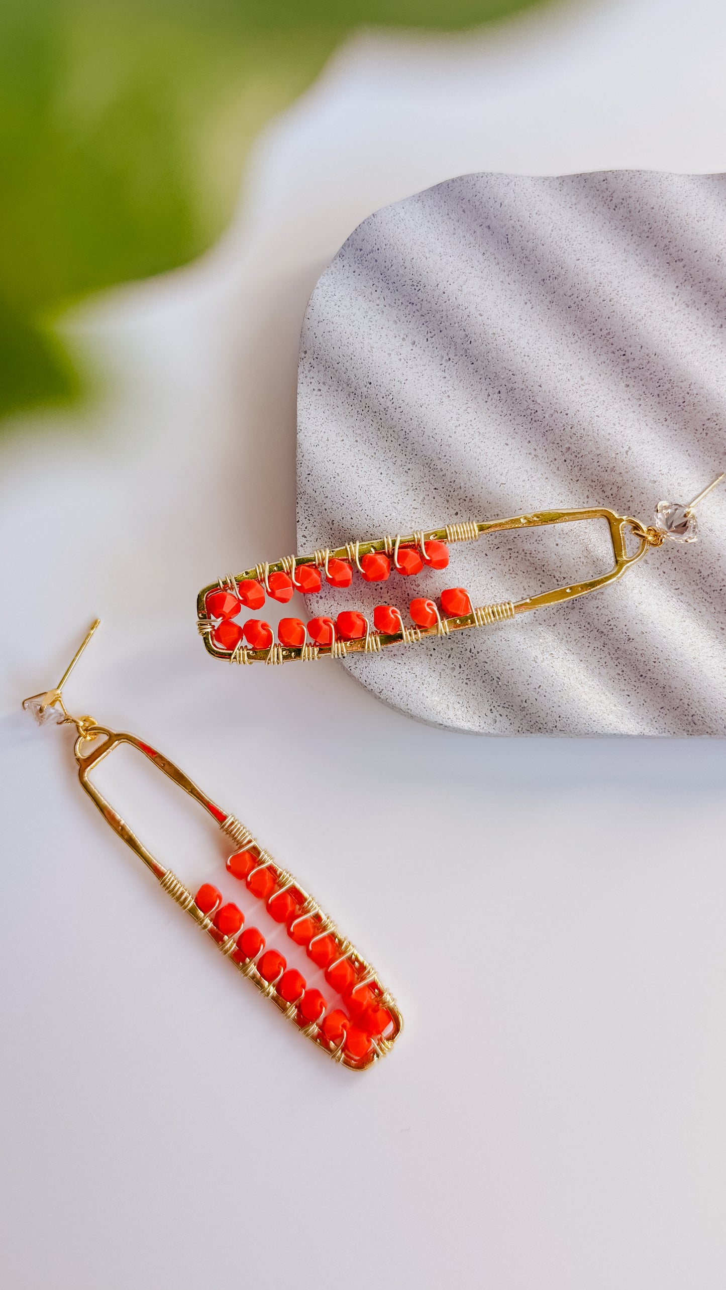 Fiery Orange Aurora Veil Earrings 18k Gold Plated Wire Wrapped