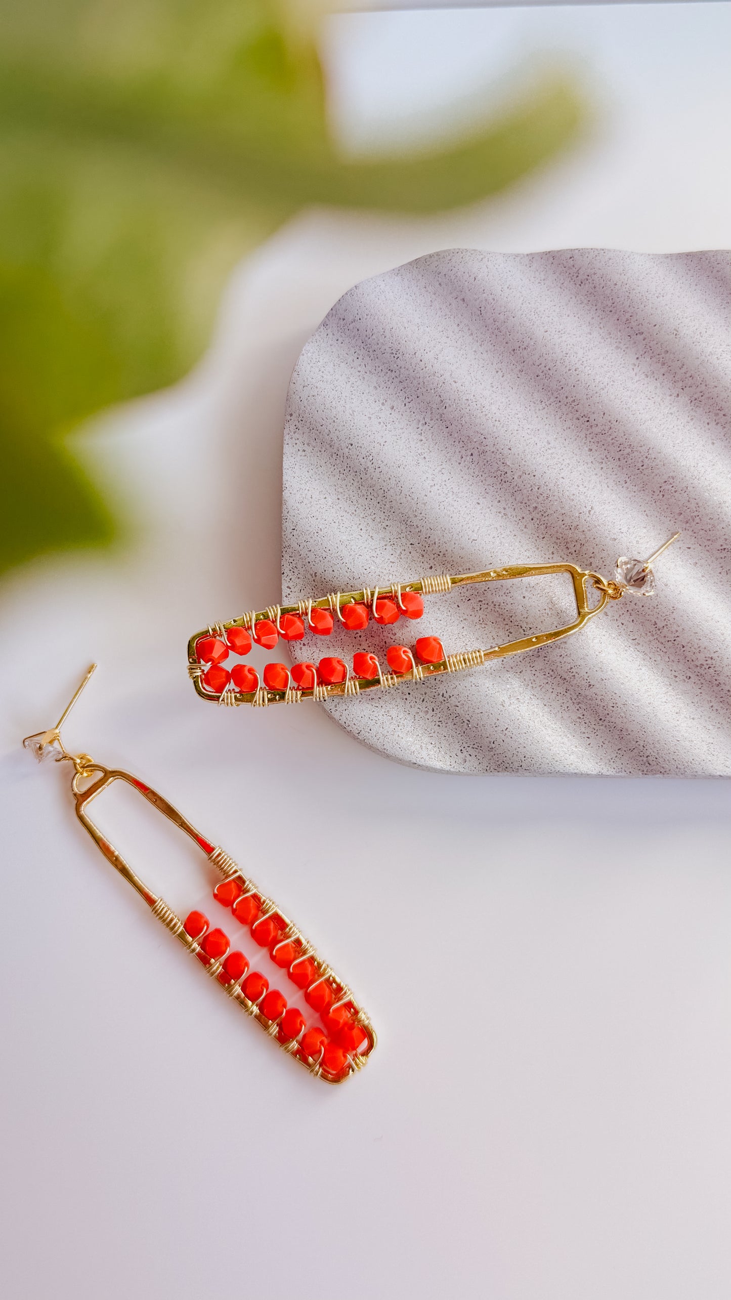 Fiery Orange Aurora Veil Earrings 18k Gold Plated Wire Wrapped